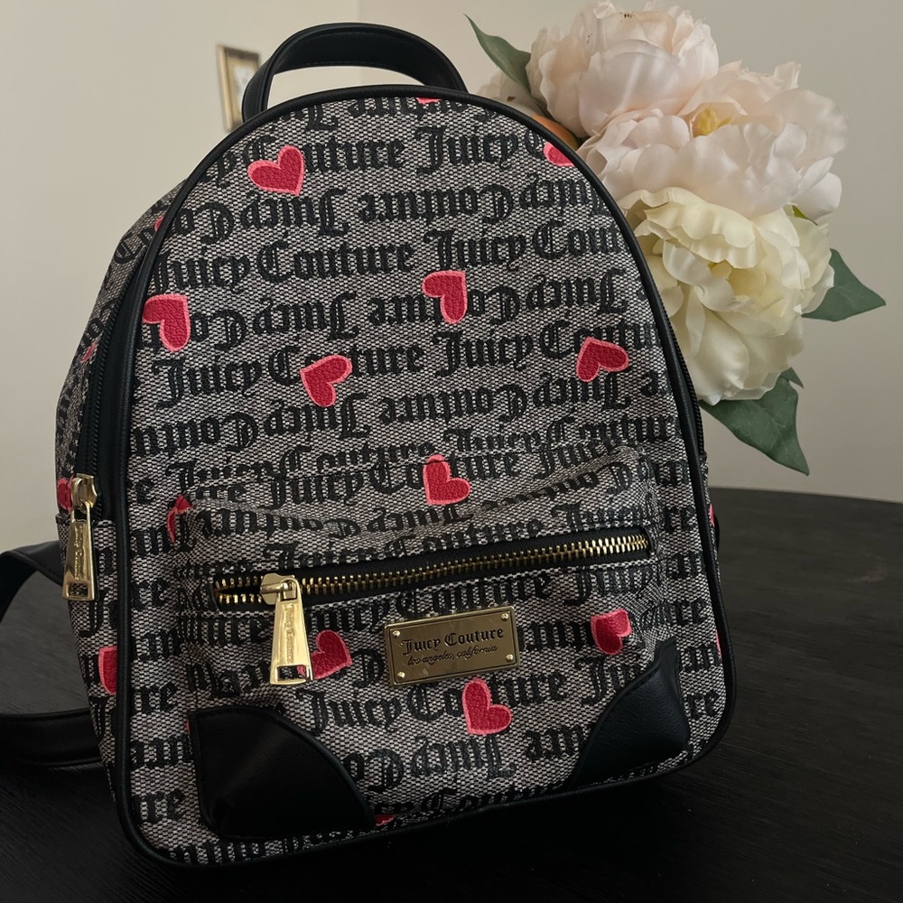 Juicy Couture Gray and Pink Heart Backpack